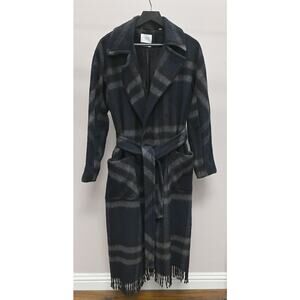 Billy Reid | Navy Black & Grey Flannel Blanket Coat | Size Small